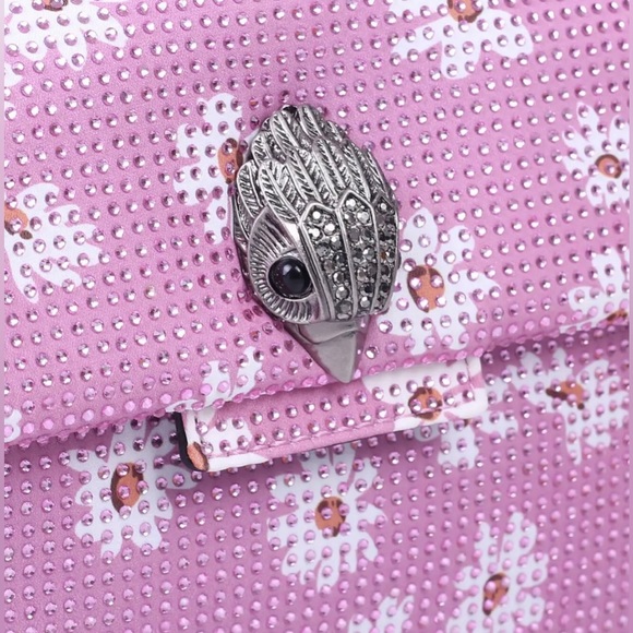 Kurt Geiger London Pink Rhinestone Flower Fabric Mini Kensington Crossbody Bag - Picture 9 of 11